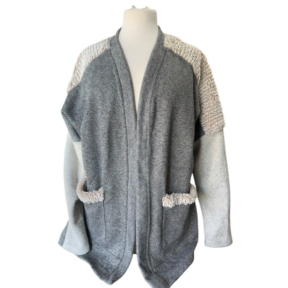 Anthropologie AMADI  Women Medium Open Cardigan Mixed Media Knit Sherpa Gray EUC - Picture 1 of 7